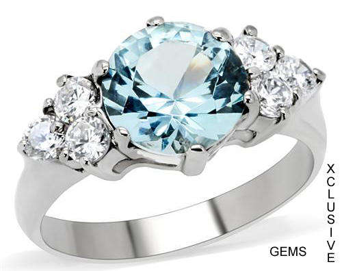 * STUNNING STAINLESS STEEL SIMULATED BLUE TOPAZ RING